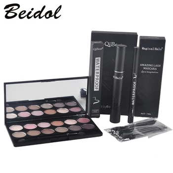 

Makeup set Qibest Eyes Makeup Set Mascara + Eyeliner + Eyeshadow + Eyelash Makeup Brush Magical Halo Mascara