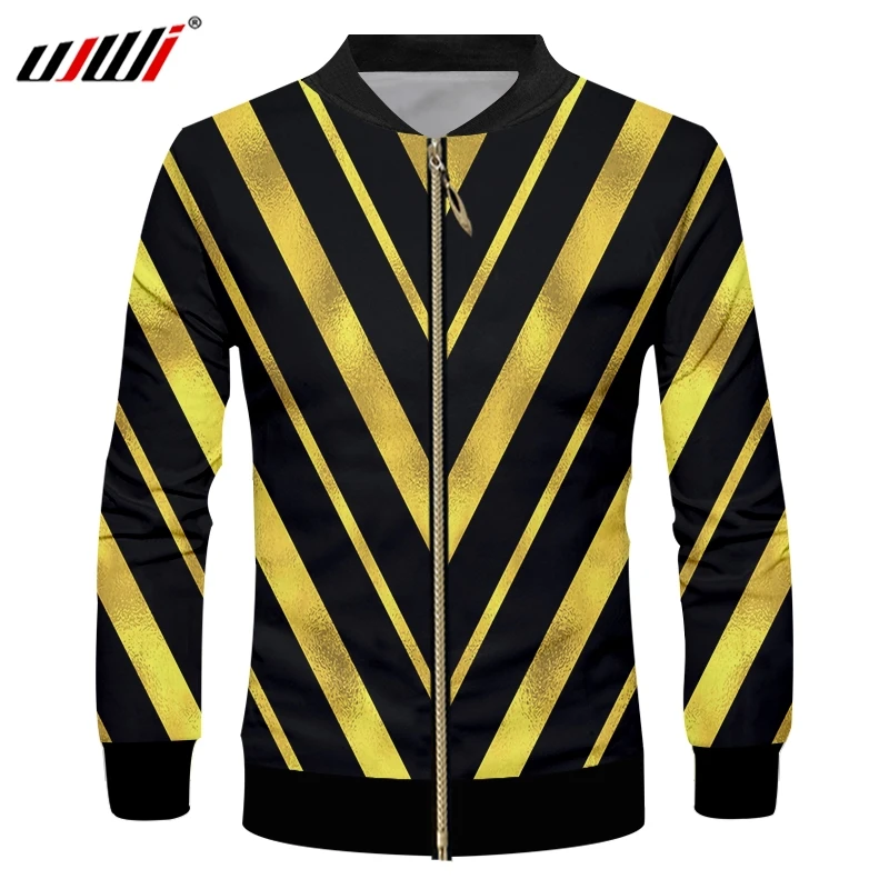 UJWI 2018 New Fashion Stripes Men's Zipper Coat 3D Big Size 6XL Printed Black Yellow Sweatshirt Man Casual Zip Jacket | Мужская