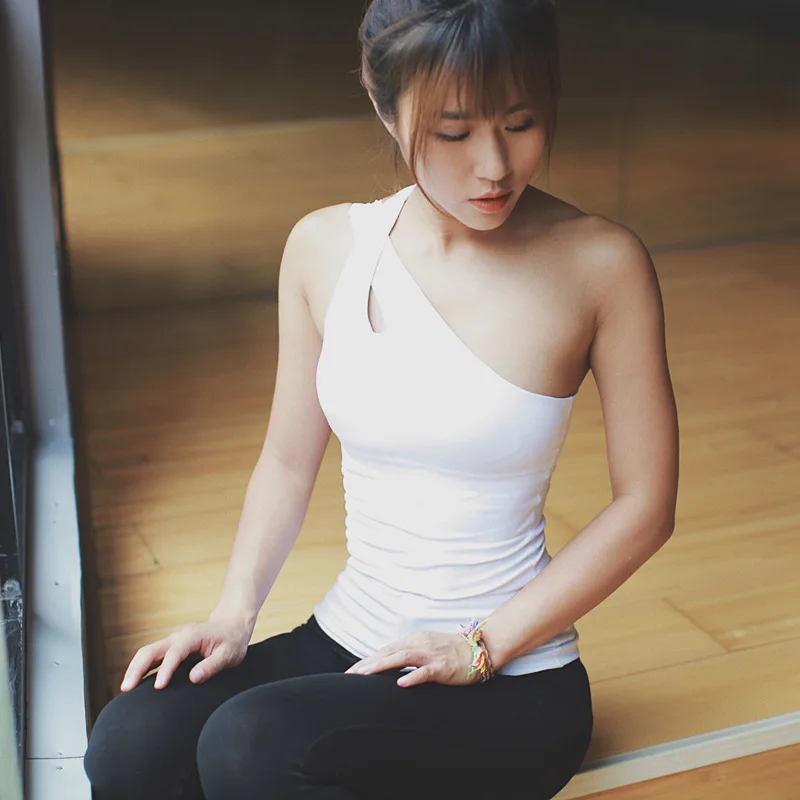 one shoulder yoga top