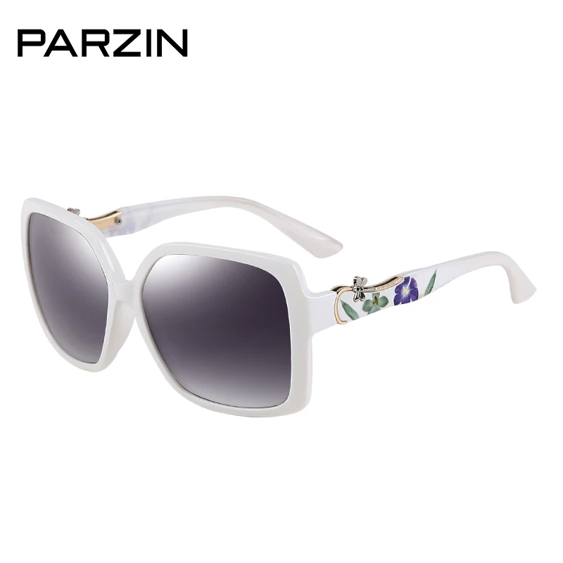 PARZIN Luxury Elegant Printing Frame Sunglasses For Women Square Big Frame Polarized Pattern Sun Glasses For Driver - Цвет линз: White Frame