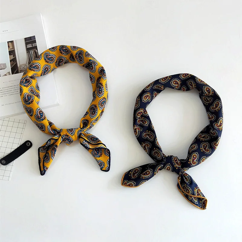 2019 New retro vintage Women Summer spring Elegant Square scarf Silk Satin Scarf 70*70cm printed Head Neck Hair Tie Band