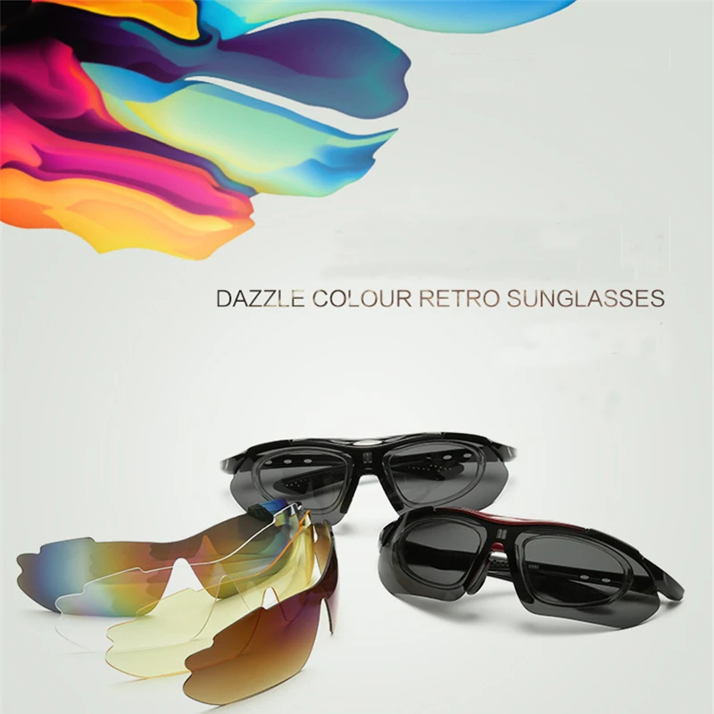 Polarized Cycling Sunglasses Outdoor Sport Windproof eyewear Mountain Bike Motorcycle Sun glass accessories 1 frame 5 lens/lot