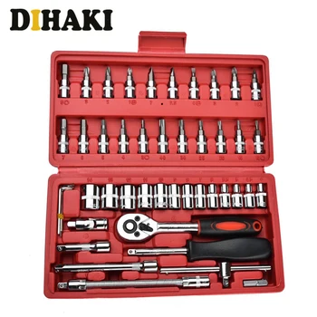 

46-Pieces Socket spanner set Combination Ratchet Torque Wrench Set Car Auto Repair Household Hand Tool Kit with Plastic Toolbox
