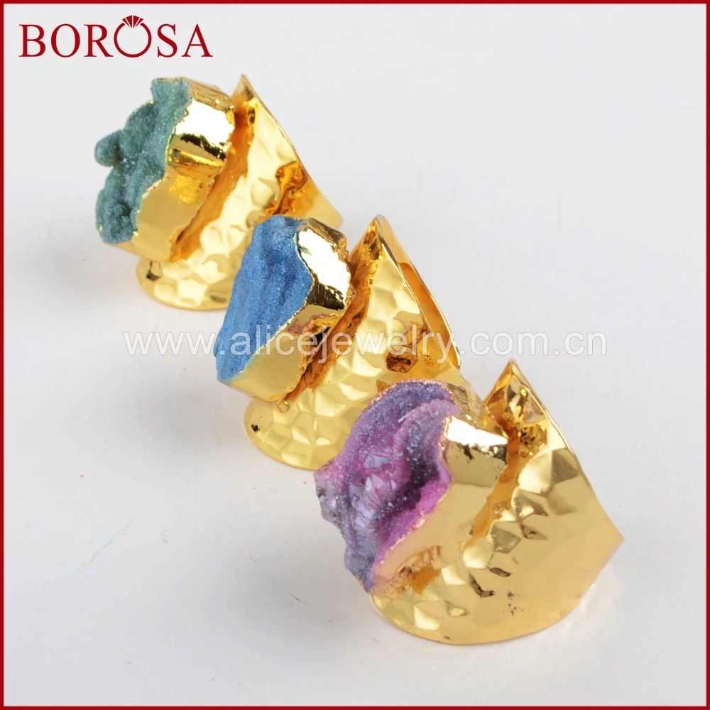 Женское кольцо браслет BOROSA 5 шт. золотистое из титанового кварца с радужными