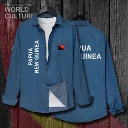 Папуа-Новая Гвинея Гвинейский Niugini Niu Gini PNG PG мужчины Флаг Одежда Осень Turn-Down Воротник джинсы рубашка с длинным рукавом Ковбойское пальто