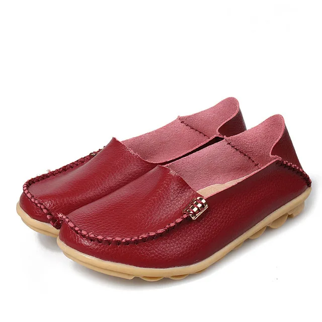 Hovinge Для женщин; мужские кожаные лоферы; мокасины; удобные туфли без шнуровки женская обувь женщина D015 - Цвет: Розово-красный