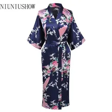 Темно-синяя китайская женская ночная рубашка из вискозы с принтом кимоно банное платье подружки невесты свадебное платье размера плюс S M L XL XXL XXXL T003
