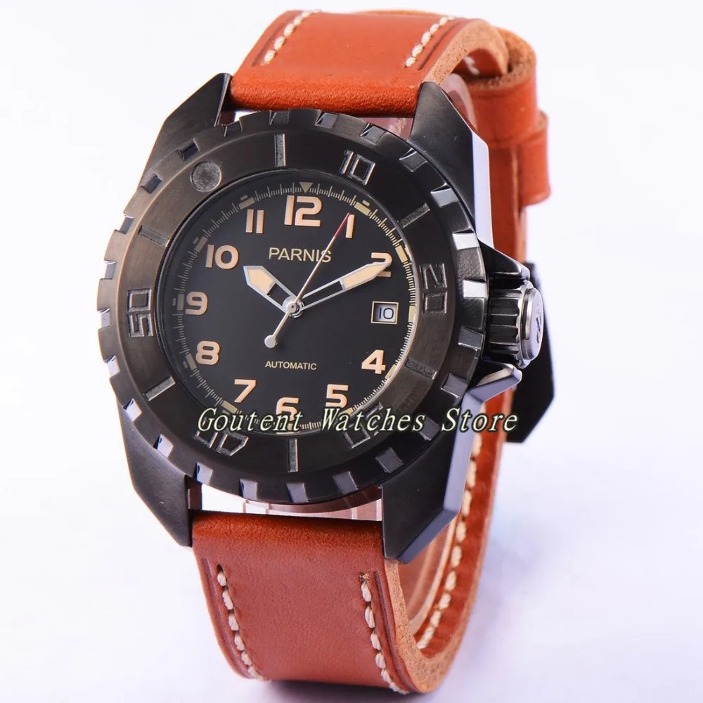 

44mm Parnis PVD Steel Black Dial Miyota 821A Movement Automatic Men's Watch