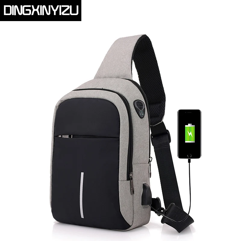 DINGXINYIZU الرجال الصدر أكياس USB شحن ماء أكسفورد Crossbody أكياس صغيرة حبال واحدة حقائب كتف السفر الصدر حزمة الذكور