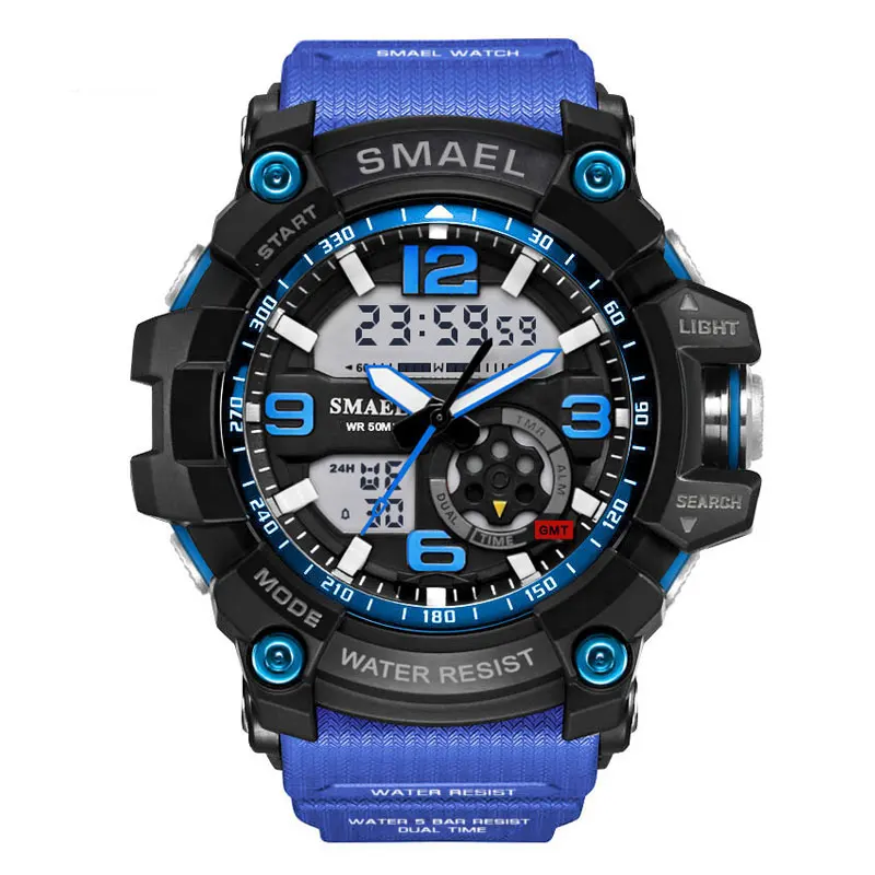 Smael часы спортивные мужские наручные часы светодиодный цифровые часы водонепроницаемые двойные наручные часы военные часы 1617 Мужские часы военные - Цвет: Dark Blue