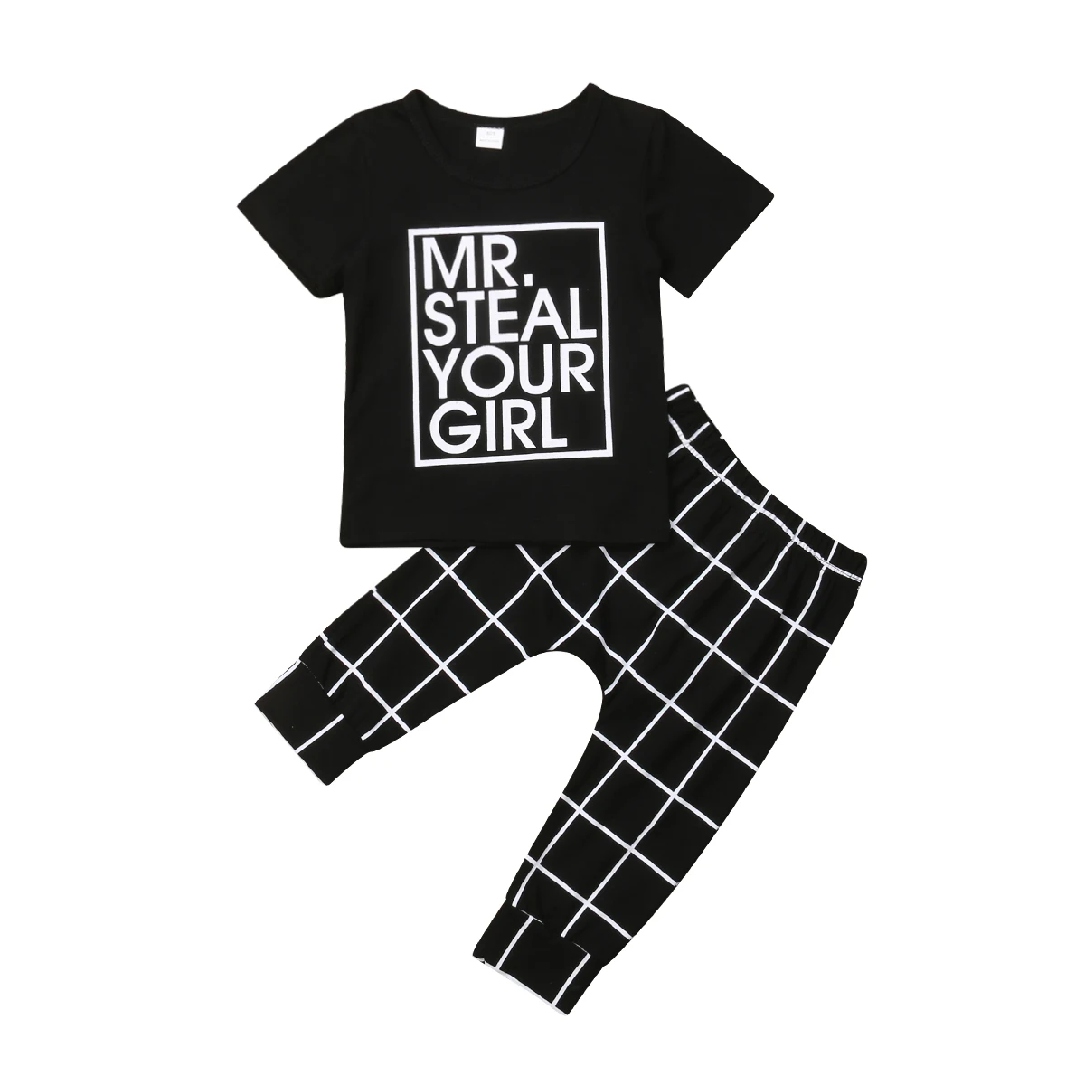 

Children Kids Baby Boys T Shirt Short Sleeve Tops Plaid Pants Leggings 2Pcs Outfits Clothes Setset