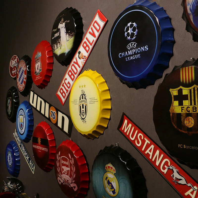 

Miniature Figurines Home Decoration Accessories Vintage Home Decor Iron Beer Bottle Cap Bar Cafe Trinket Retro Wall Decoration