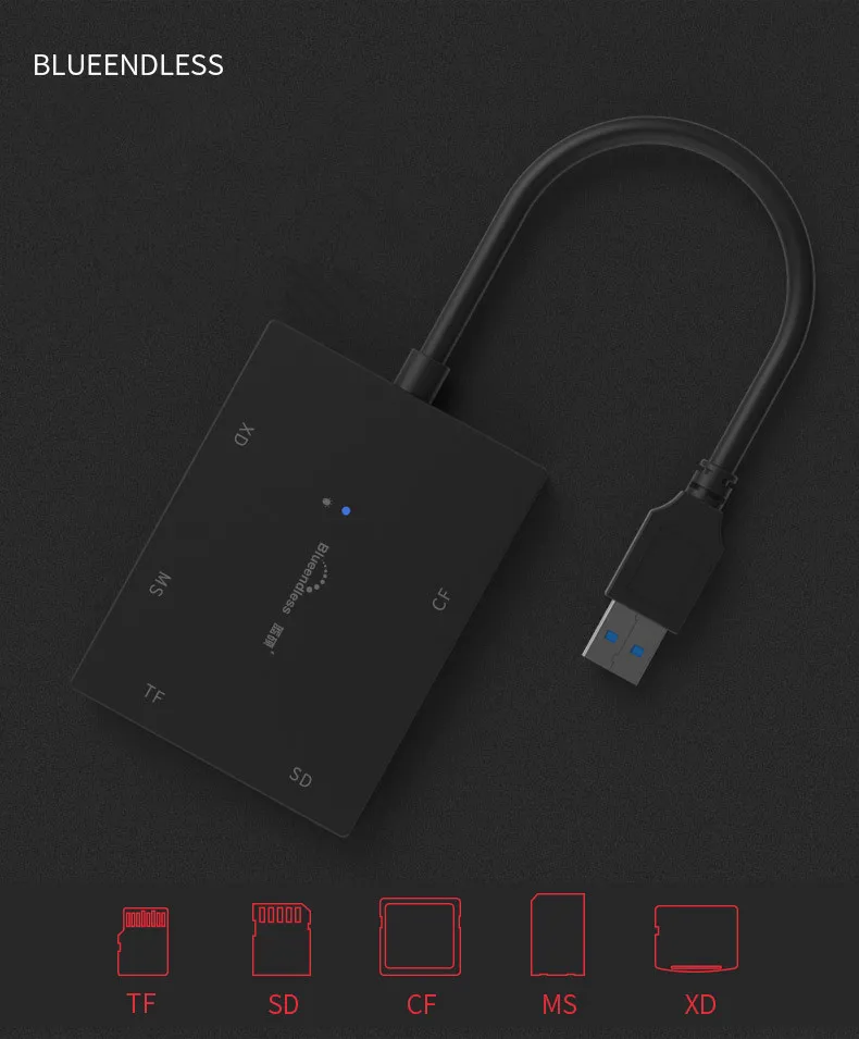 5 port multi memory card reader usb hub OTG function usb 3.0 hub splitter with led indicator light for TFCFSDMSXD card slot  (5)