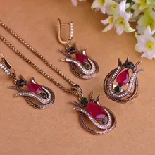 Tulipán Turco Joyería de La Vendimia Fija el Collar y Los Pendientes y Anillo de Resina de Lujo de Cristal Rojo Azul joyería Bijuterias Mujeres Conjuntos de Collar