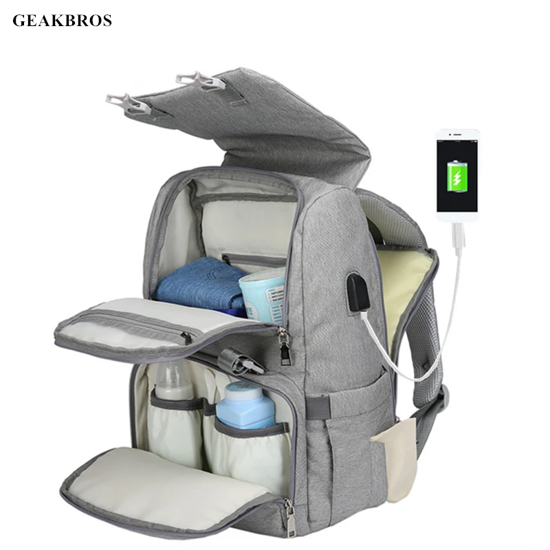 Детские пеленки сумка с USB интерфейсом большой емкости водонепроницаемый подгузник сумка наборы Мумия Материнство путешествия рюкзак