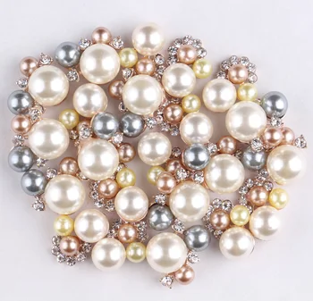 

(120pcs/lot)New Design Chic Flower Pearl Rhinestone Button Artificial Bling Metal Crystal Button For Baby Girl Wedding