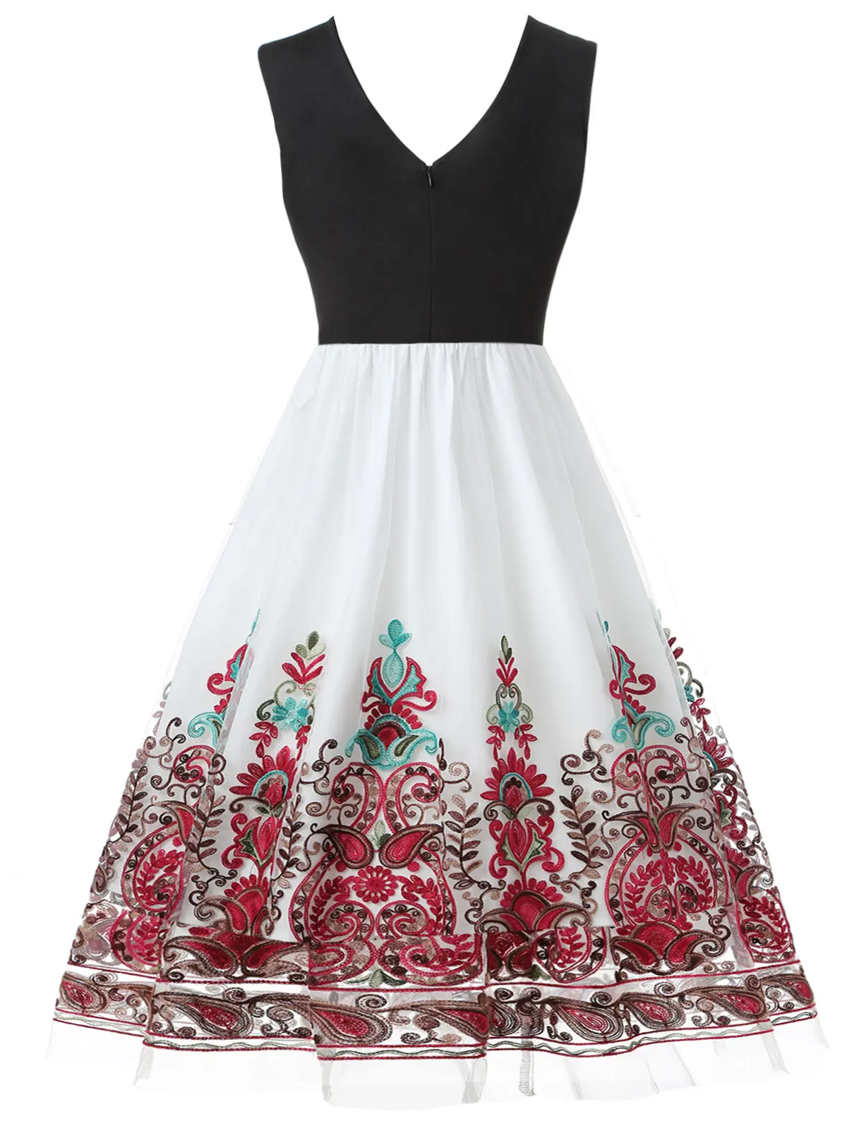 Винтажное платье с вышивкой и кружевной панелью размера плюс, v-образный вырез, 50 s, вечерние платья, женские летние платья, рокабилли