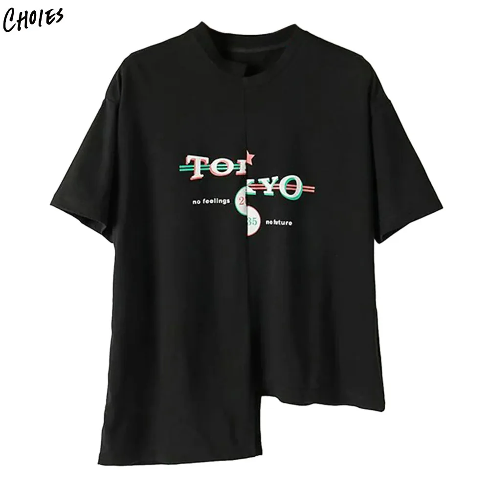 Short Sleeve Asymmetric Hem Geometric Print T Shirt