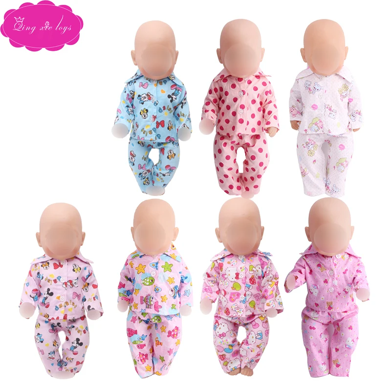 

43 cm baby dolls pajamas newborn Shirt print pajamas set + pants clothes Baby toys fit American 18 inch Girls doll f22-f353