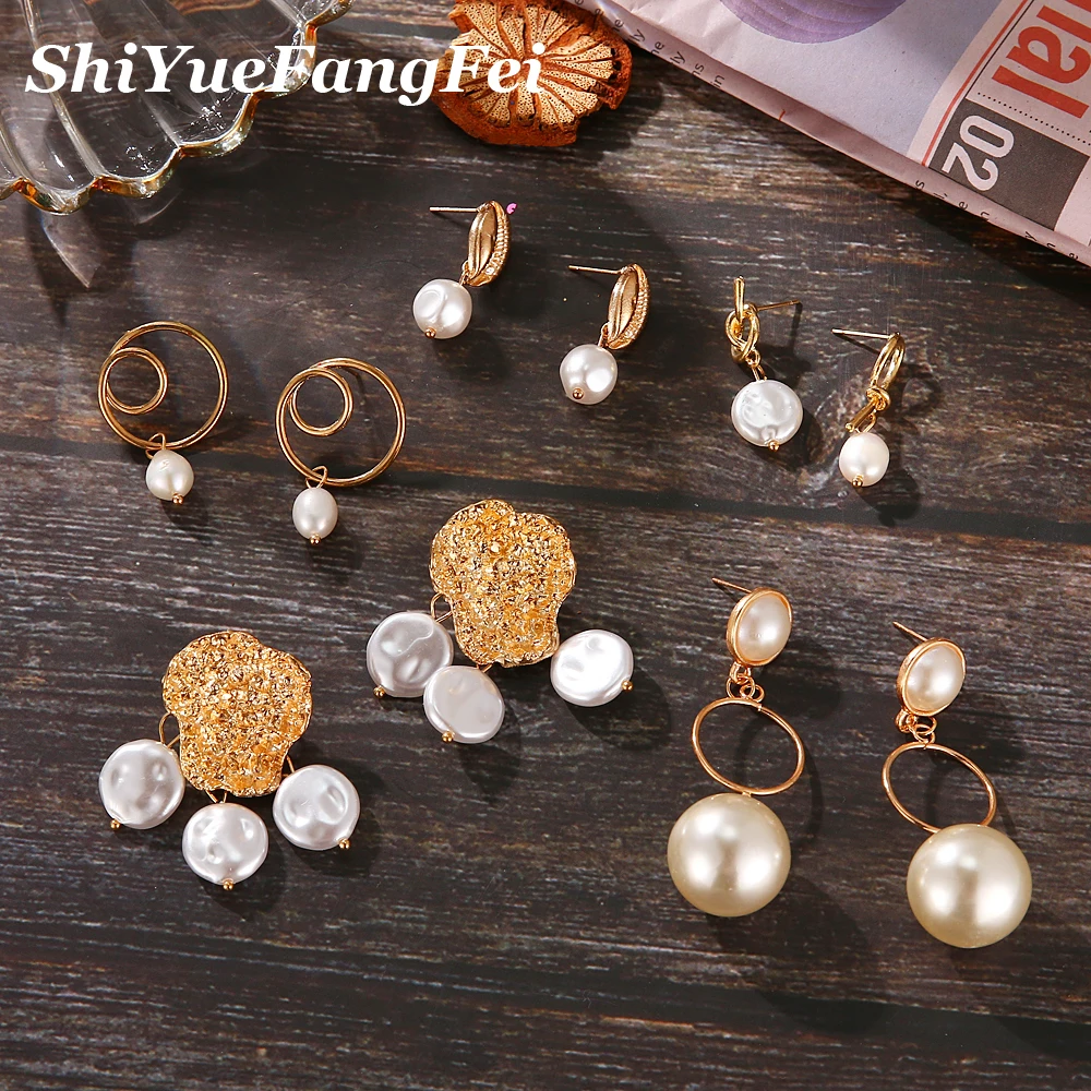 

Long Tassel Pendant Round Earrings 2019 For Women Irregular Freshwater Pearl Shell Stud Earring Gold Color Fashion Jewelry