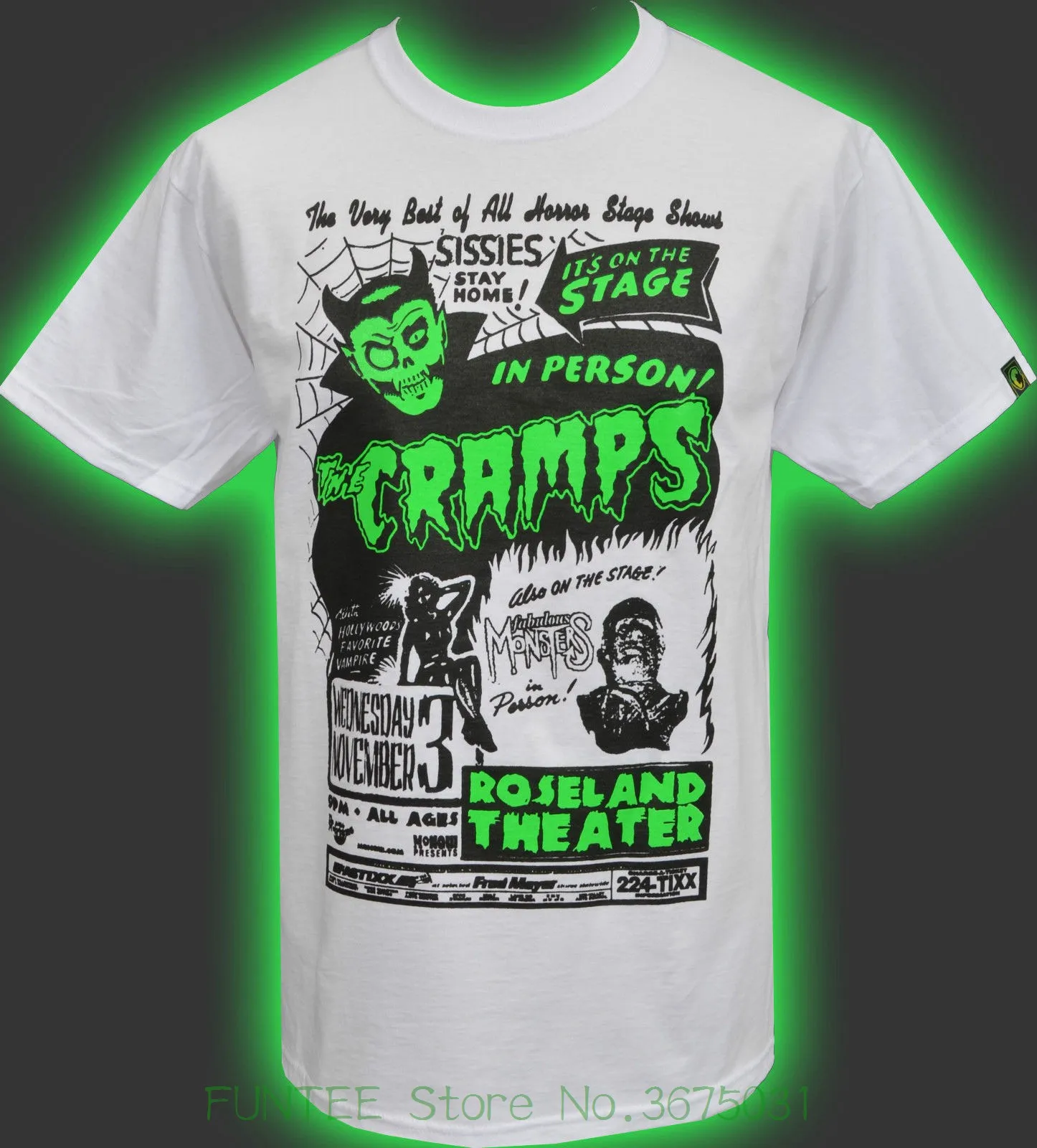 Fashion Men Printed T Shirts Mens White T shirt The Cramps The Cramps Lux Interior Gig Poster
