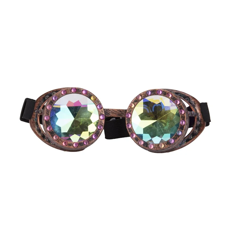 Драгоценный камень украшения Дизайн Винтажные защитные очки в стиле стимпанк с резинкой и цветной калейдоскоп алмазные линзы Ретро Косплей