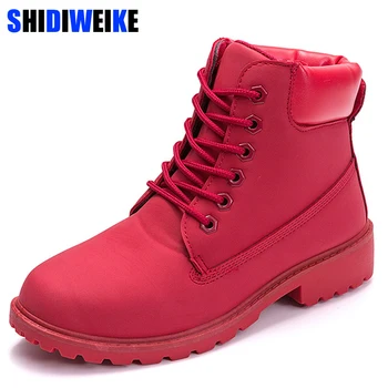 

2019 Women's Winter Fur Shoes Brand Boots Women Cute red Boots Quality Work Boots Flat Heel Ankle Boots for Women n008