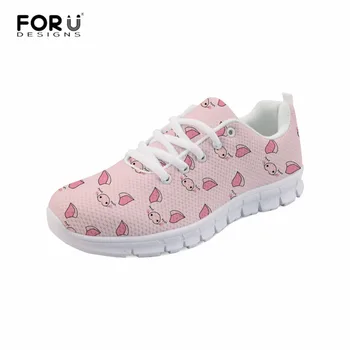 

FORUDESIGNS Cute Pink Pig Printing Women's Loafer Sneakers Lady Fashion Air Mesh Shoes Female Breathable Flat Shoes espadrilles