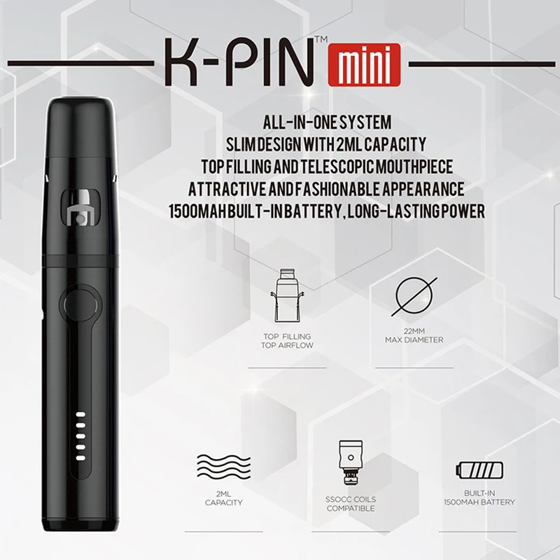 Оригинальный стартовый набор KangerTech K PIN Mini 1500 мАч 2 мл с головкой спирали SSOCC 0 5 Ом