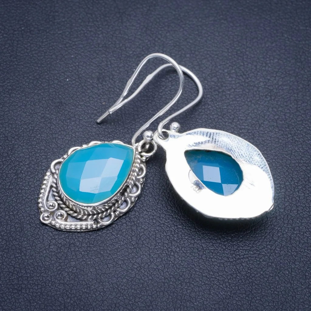 

Natural Chalcedony Handmade Unique 925 Sterling Silver Earrings 1.5" A2015