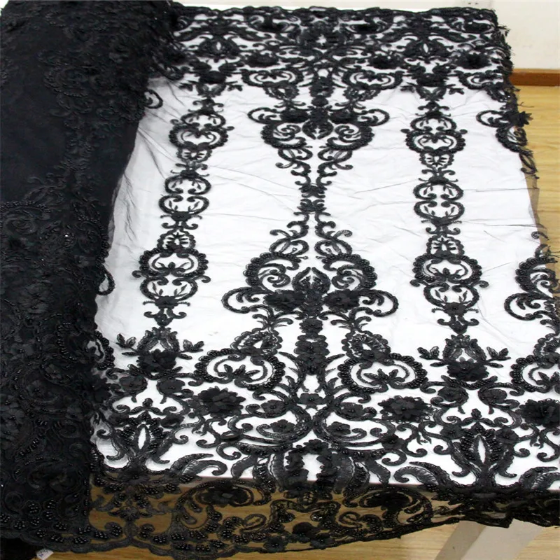 High-end Design 2019 Handmade Beaded African Lace Fabric Africain Tulle Heavy Embroidered lace fabric HX1281-1 | Дом и сад
