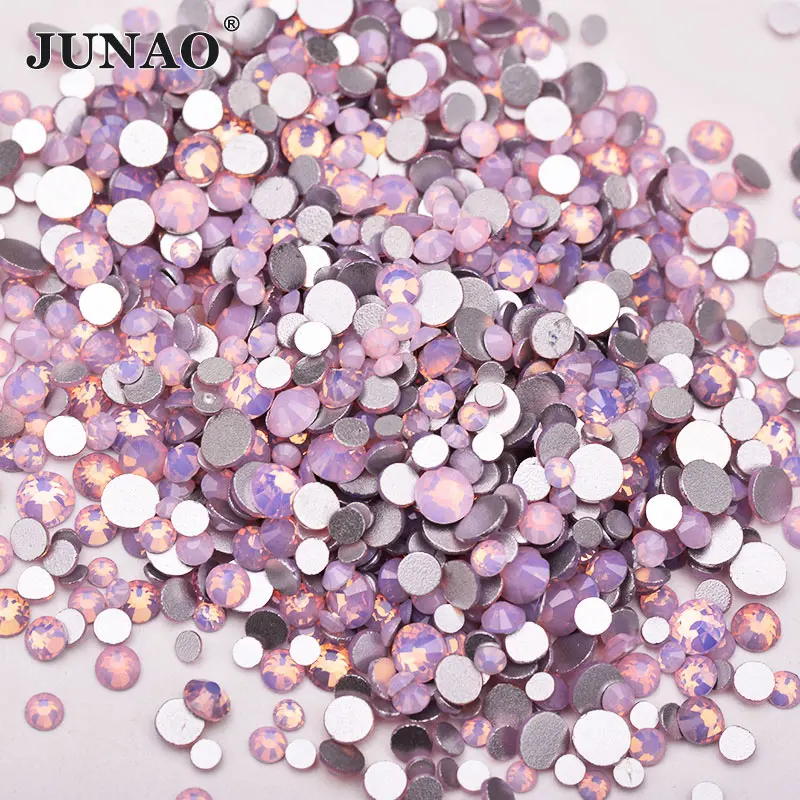 JUNAO ss6 ss8 ss10 ss16 Mix Size Opal Pink Crystal Glitter Round Rhinestones Glass Nail Art Stones Non Hotfix Strass for Dress C - Цвет: Opal Pink