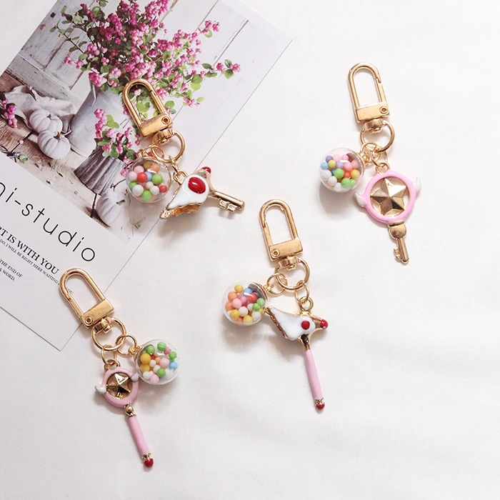 

Anime Card Captor Sakura Cartoon Magic Wand Keychain Key Chain Metal Ring Trinkets Car Bag Pendent For Women Girl Toys D237