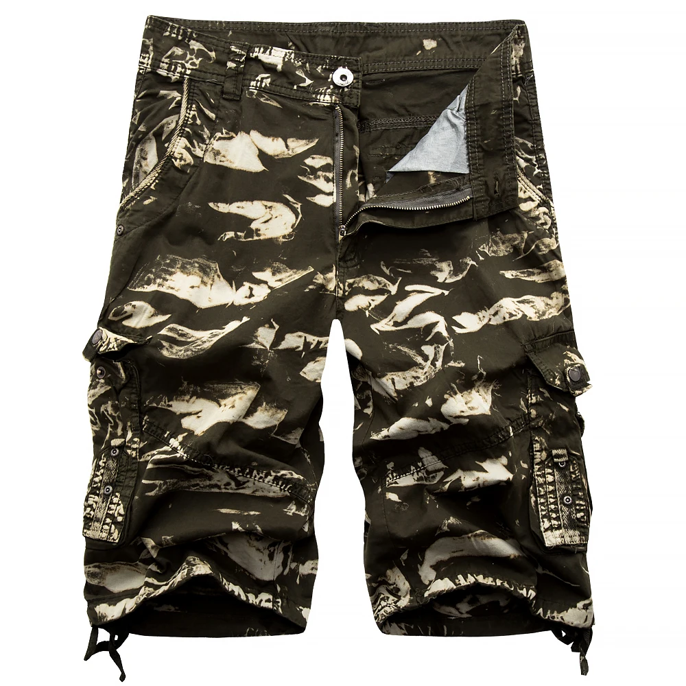 Для мужчин мужские шорты 2018 Хлопок камуфляжные армейские Прочные Военные камуфляжные шорты на талии модная разноцветная карман мужской