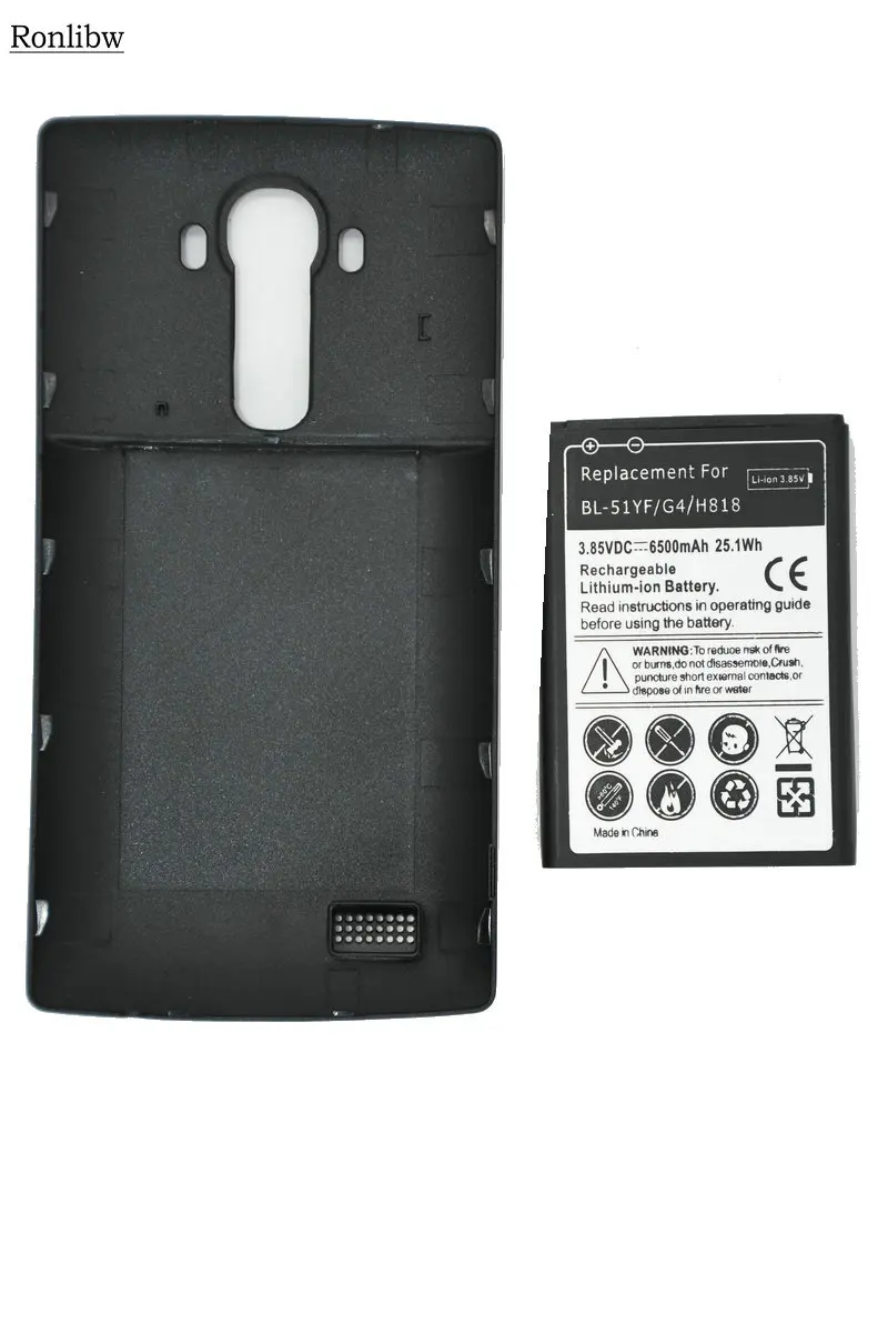 

Ronlibw 6500mAh BL-51YF Extended Battery Black Cover Case For LG G4 H818/N VS999 F500 F500S F500K F500L H815 H810