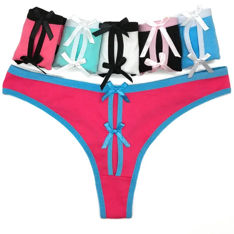 Lot of 600 Low Rise Lady Thong With Bowknot Cotton G String Sexy Lady