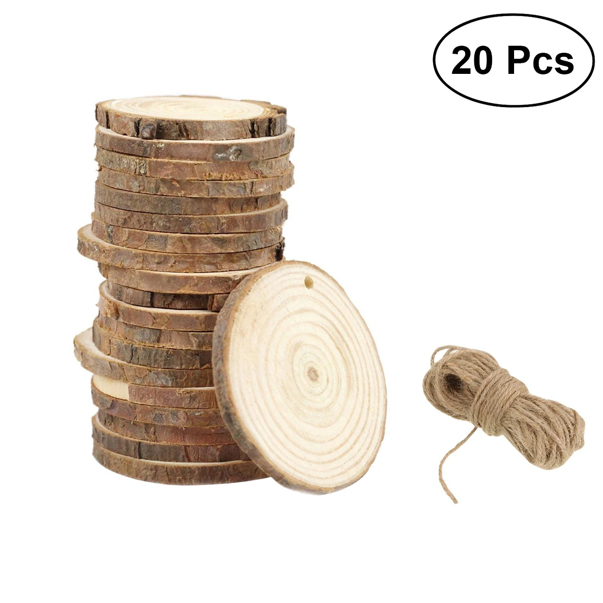 

20pcs Wood Log Slices Discs Round Wooden Slices Circles For DIY Crafts Wedding Centerpieces With 10M Jute Twine