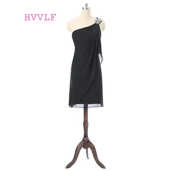

Black Elegant Cocktail Dresses Sheath One-shoulder Short Mini Chiffon Beaded Backless Homecoming Dresses