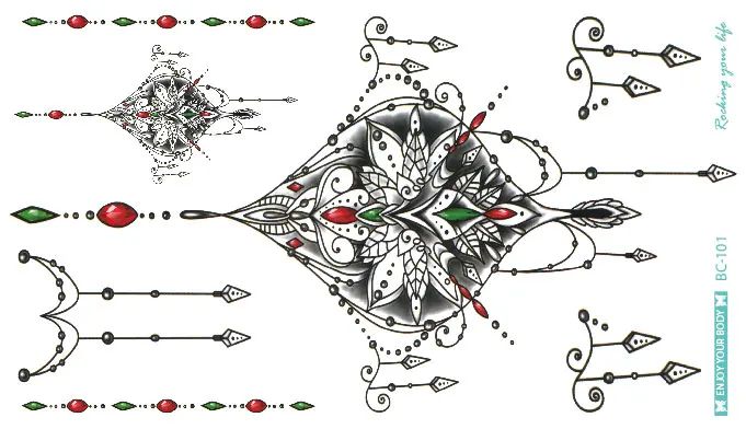 Rocooart, украшение на талию, татуировка, венок, цветы, поддельные татуировки, на грудь, тату, алмаз, водостойкая, временная татуировка, наклейка для женщин, на заднюю руку - Цвет: BC-101