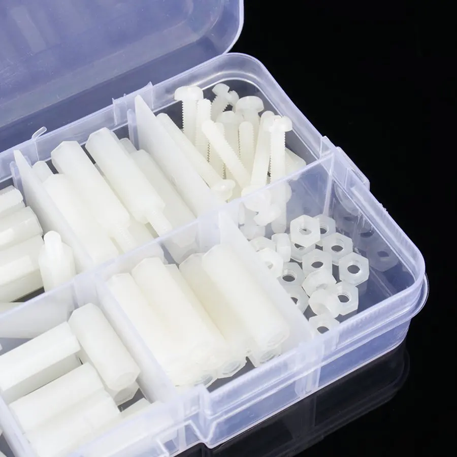 120Pcs/Set M3 Nylon Hex Spacers Screw Nut Stand off Plastic Parts Plastic Standoff Set White Kit