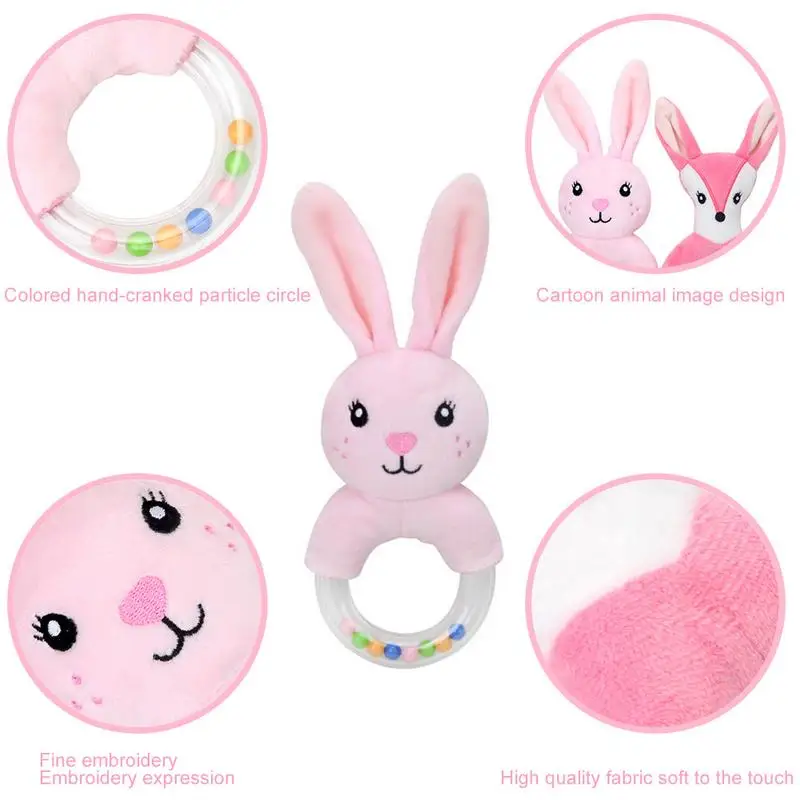 Baby Rattle Cartoon Rabbit Plush Rattle Ring Bell Newborn Hand Grasp Toy Soft Mobile Infant Crib 2