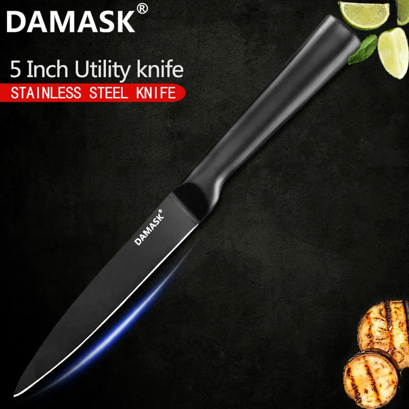Дамасский Santoku разделочный нож Nakiri, кухонный нож 4Cr14mov, японский шеф-повара, ножи из нержавеющей стали, аксессуары для приготовления пищи - Цвет: D 5 inch Utility