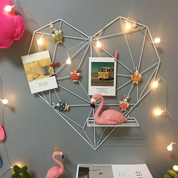 

Nordic Pastoral Iron Geometric Love Shape Pink Shelf Photos Wall Hanging Shelves Mounted Home Girl Room Decoration Accessories