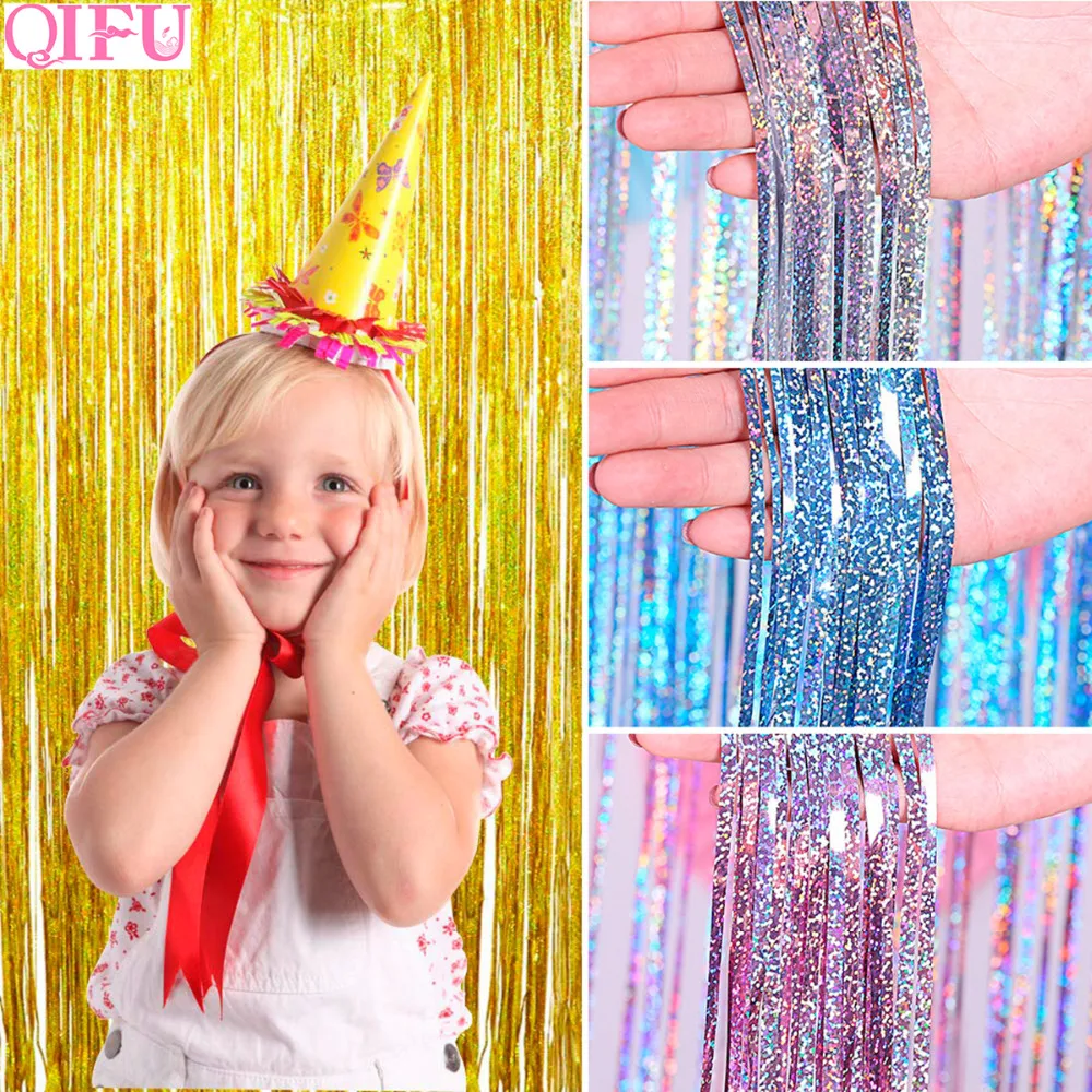 

QIFU Colorful Metallic Foil Curtain Rustic Wedding Decor Birthday Party Decor Bachelorette Party Graduation Baby Shower Decor