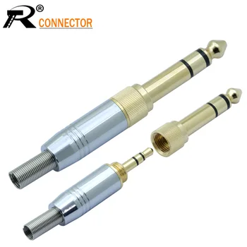 

1 set 3.5mm Jack Screw Plug to Jack 6.35mm 3 pole Stereo Speaker Plug 2in1 Assembly Wire Connector Gold-plated with Spring