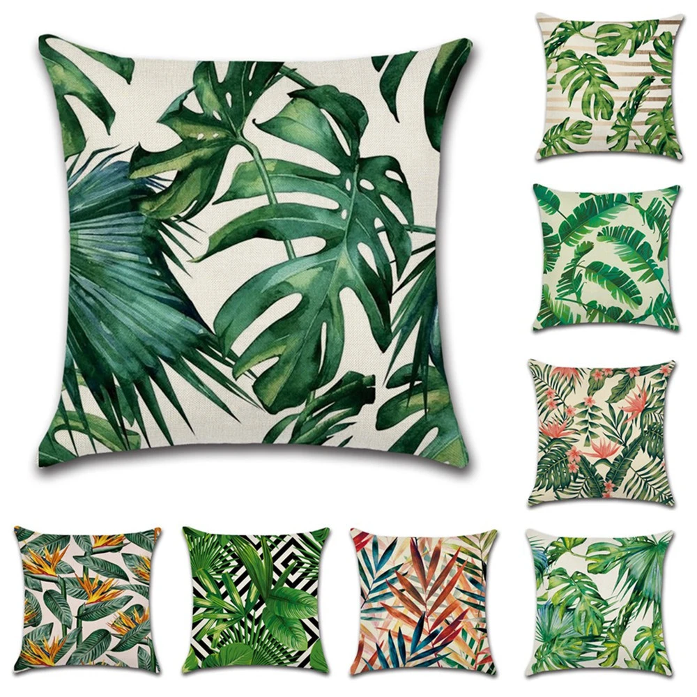 Tropical Plant Green Leaves Garden Cushion Cover Linen Throw Pillow Case Decor Tropical Plant Green Leaves Garden Cushion Cover Linen Throw Pillow Case Decor