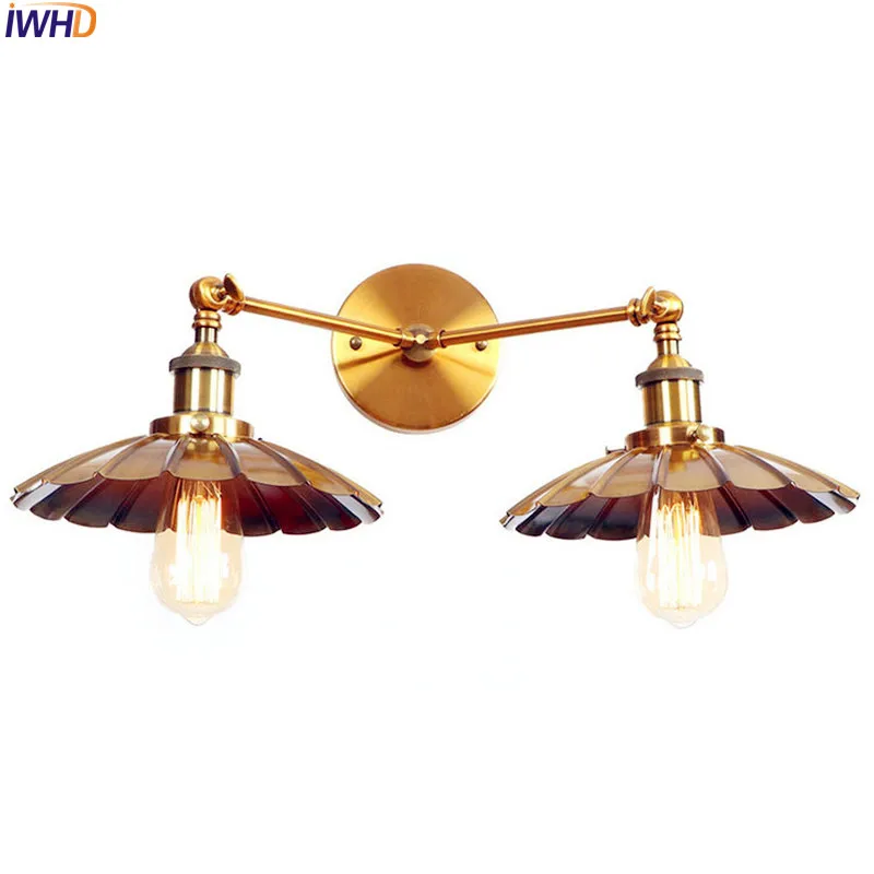 Iwhd lâmpada de parede antiga, luminária com 2 lâmpadas led, estilo