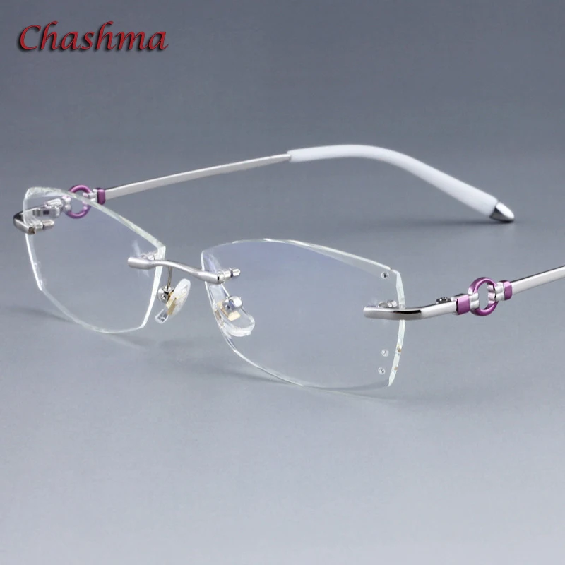 

Chashma Brand Pure Alloy Fashiona Trend Eye Glasses Diamonds Rimless Spectacle Frames Women Clear Color Rhinestone Lenses