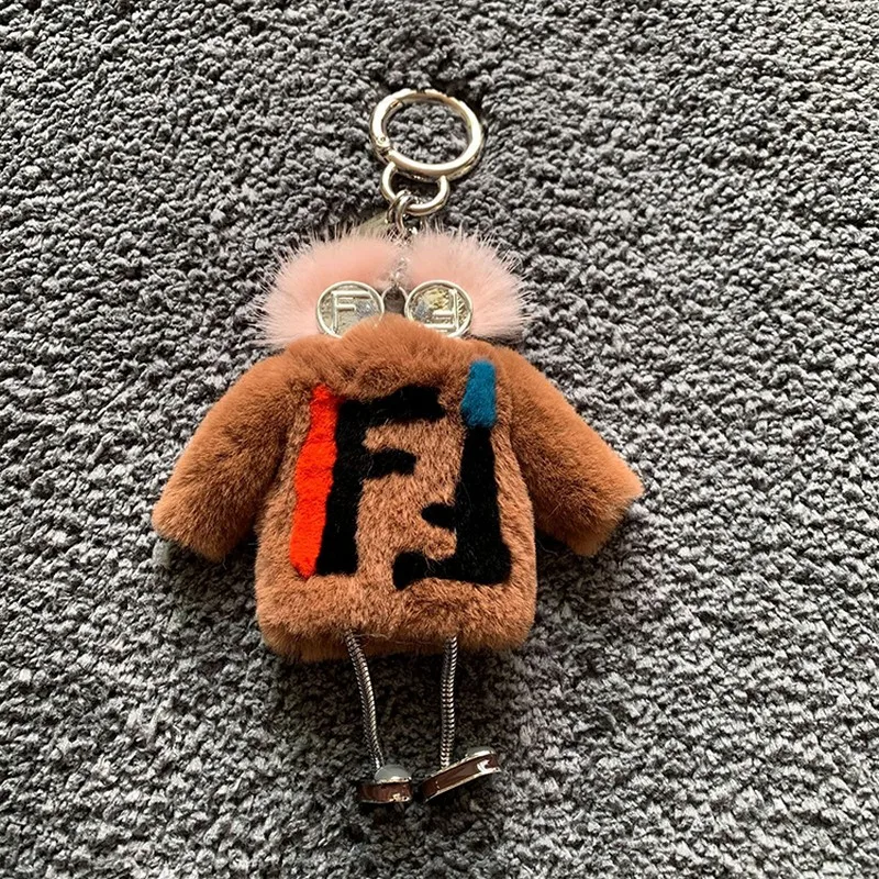 

Fur robot mink hair monster Rex rabbit dress cute fur ball bag key chain car pendant ornaments fur keychain keychains luxury