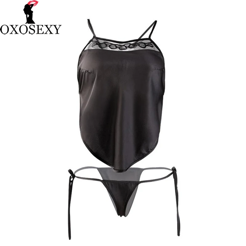 Сексуальное нижнее белье черного и красного цвета атласное Бандажное babydoll